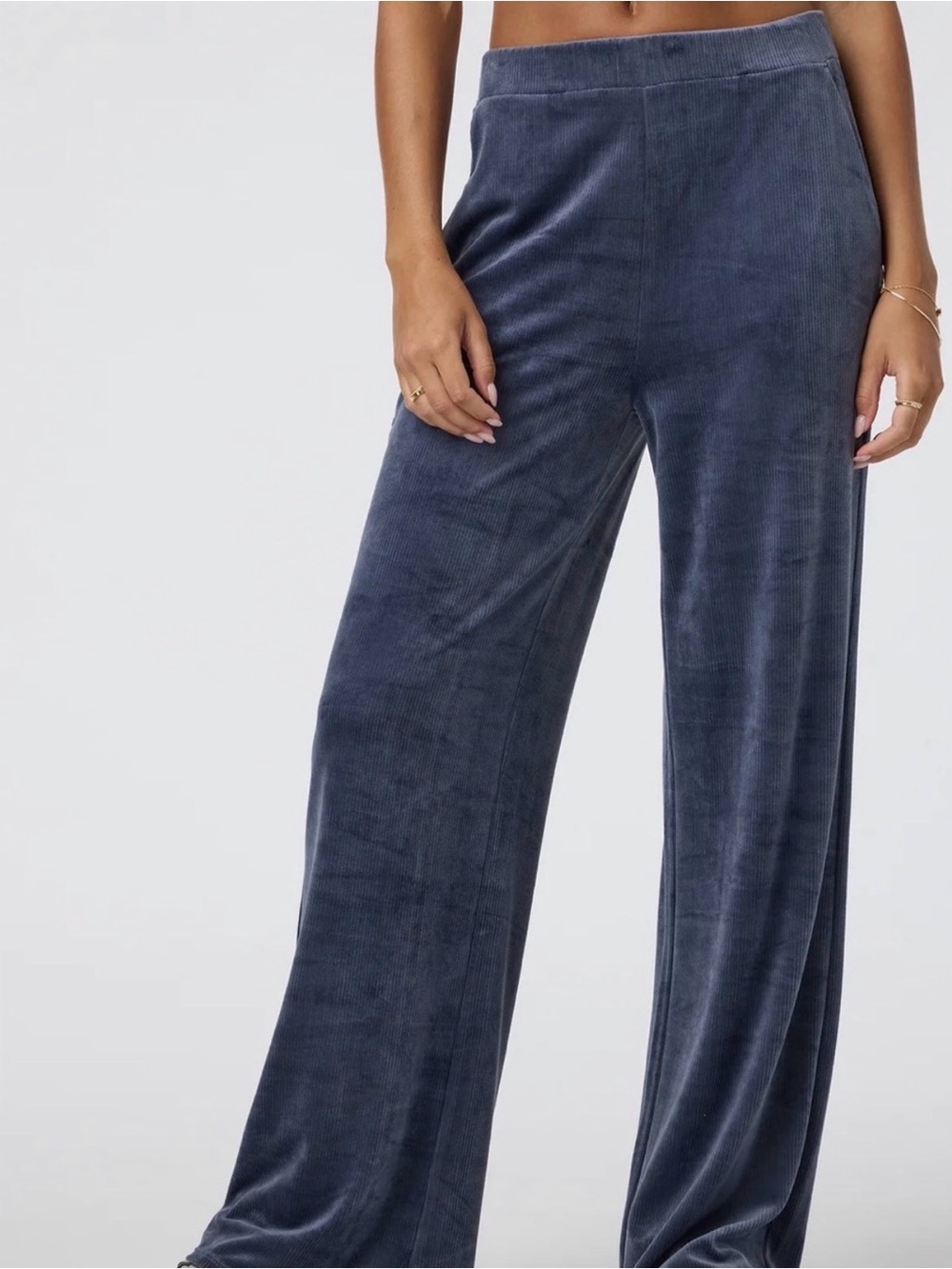Vuori Haven Wide Leg Pants Women's Size Small Ribbed Velour High Rise Azure Blue - Picture 2 of 9